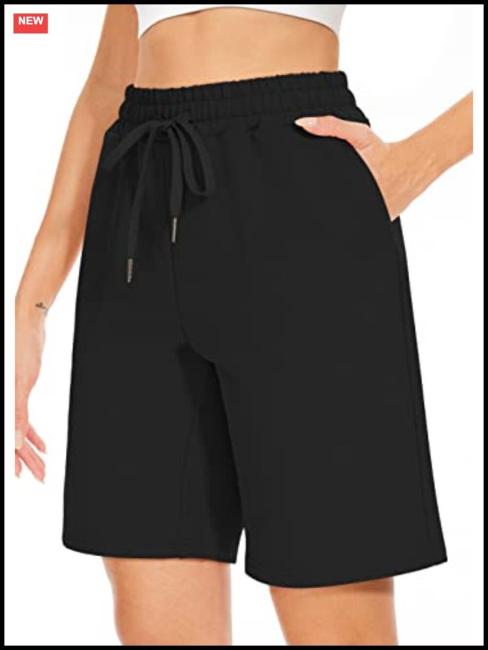 Women's Bermuda Shorts Cotton Loose Fit Knee Length Yoga Casual with Pockets